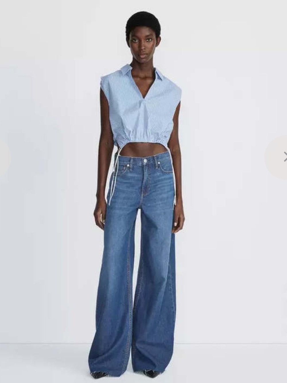 rag & bone Blue and White Striped Sleeveless Drawstring Top